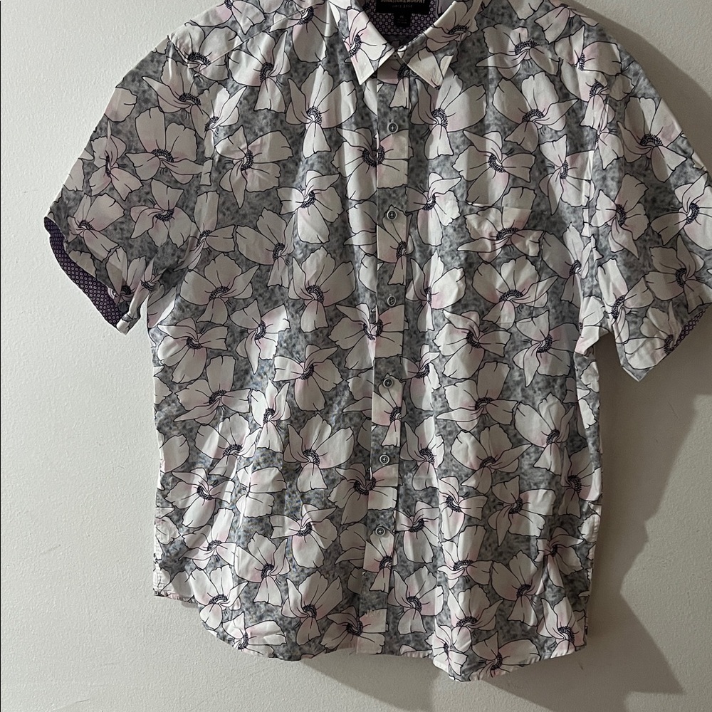 Johnston & Murphy White Floral Short-Sleeve Button-Down Shirt